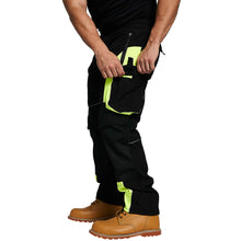 Men Hi Visibility Waterproof Work Trouser Black Yellow with Drawstring