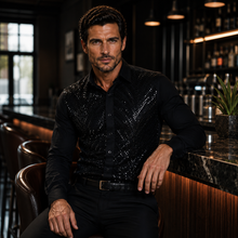 Sam Caan Black Sequin Wedding & Party Shirt for Men Regular Fit SC328
