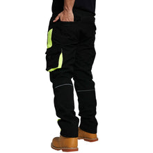 Men Hi Visibility Waterproof Work Trouser Black Yellow with Drawstring