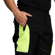 Men Hi Visibility Waterproof Work Trouser Black Yellow with Drawstring