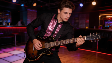 Men Regular Fit Black Shirt with Purple Sequin Front Detail SC324