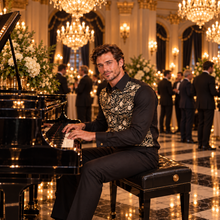 Sam Caan Men’s Black & Gold Floral Embroidered Regular Fit Shirt with French Cuffs SC335