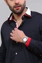 Men Navy Triple Collar Slim Fit Shirt