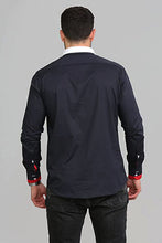 Men Navy Triple Collar Slim Fit Shirt