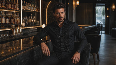 Sam Caan Black Sequin Men Wedding & Party Shirt Regular Fit SC329