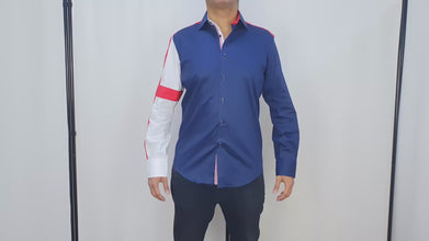 Men Navy Slim Fit Shirt with England Union Jack on Sleeves SC302