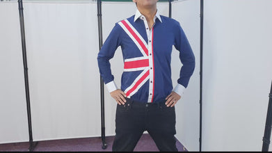 Men Navy Regular Fit Shirt with UK Flag on Chest