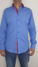 Men Blue Triple Collar Slim Fit Shirt