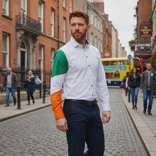 Sam Caan Men's Slim Fit White Shirt with Irish Flag Tricolour Sleeve Design SC330