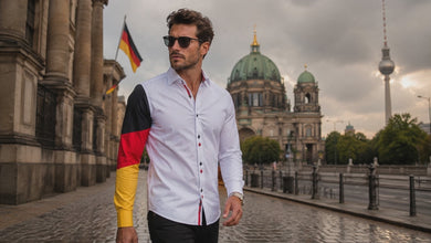 Sam Caan Men's Regular Fit White Shirt with Germany Flag Sleeve Design SC333