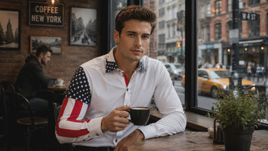 Sam Caan Men's Slim Fit White Shirt with USA Flag Sleeve Design SC332