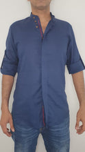 Men Navy Slim Fit Linen Shirt SC308