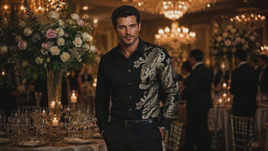 Sam Caan Black Sequin Wedding & Party Shirt for Men SC327
