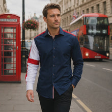 Men Navy Slim Fit Shirt with England Union Jack on Sleeves SC302