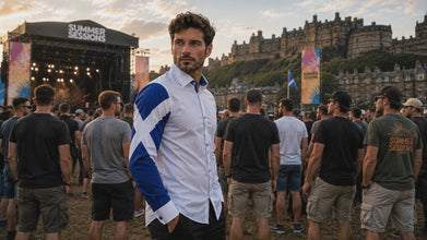 Men’s White Slim Fit Shirt with Scottish Flag Arm Detail SC325