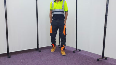 Men Hi Visibility Waterproof Work Trouser Black Orange with Drawstring