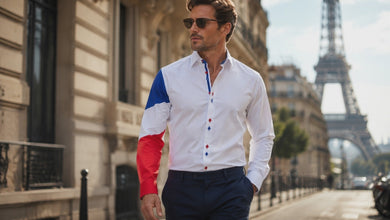 Sam Caan Men's Regular Fit White Shirt with France Flag Sleeve Design SC334