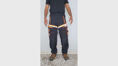 Men Softshell Hi Vis Waterproof Work Trouser Black Orange