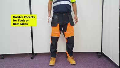 Men Hi Vis Waterproof Work Trouser with Holster Pockets Black Orange