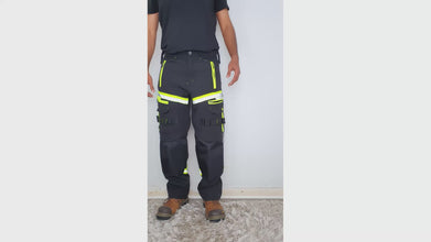 Men Softshell Hi Vis Waterproof Work Trouser Black Yellow