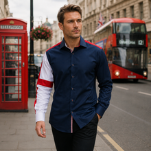 Men Navy Regular Fit Shirt with England Union Jack on Sleeves SC302
