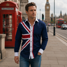 Men Navy Regular Fit Shirt with UK Flag on Chest