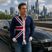 Men Navy Regular Fit Shirt with UK Flag on Chest