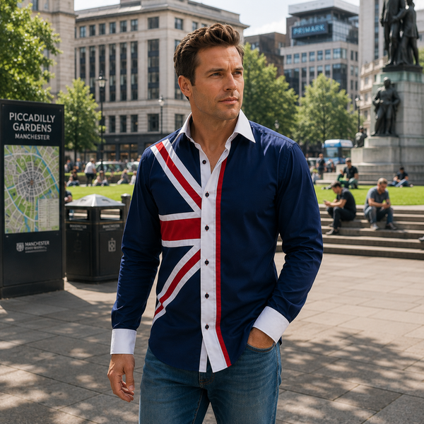 Men Navy Regular Fit Shirt with UK Flag on Chest