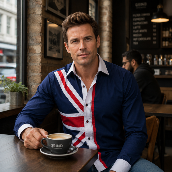 Men Navy Regular Fit Shirt with UK Flag on Chest