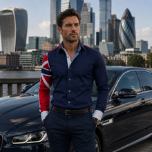 Men Navy Regular Fit Shirt with UK Flag on Sleeves