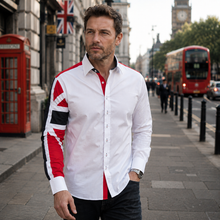 Men White Slim Fit Shirt with UK Flag on Sleeves